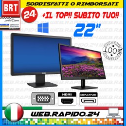 PC MONITOR SCHERMO LCD DA 22" POLLICI(DELL,HP)VGA DVI DISPLAY DESKTOP FULL HD 24