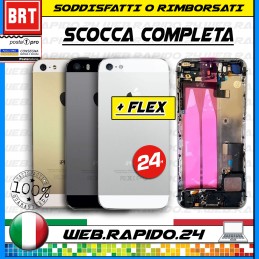 BACK COVER SCOCCA POSTERIORE COMPLETA+FLEX+FRAME PER APPLE IPHONE 5 5G VETRO