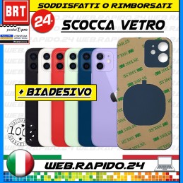 BACK COVER SCOCCA POSTERIORE VETRO PER APPLE IPHONE 12 +BIADESIVO BIG HOLE